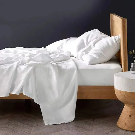 Washed linen sheet set in White