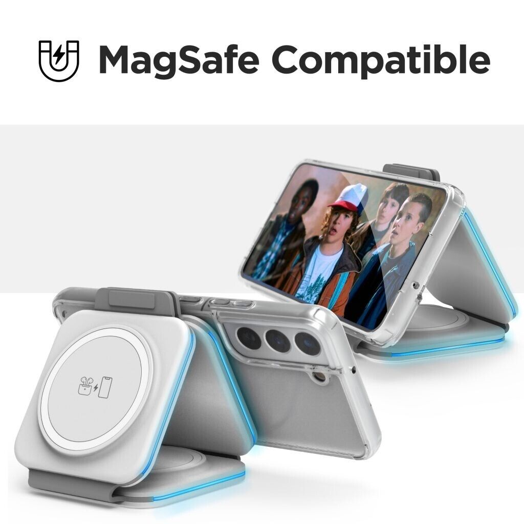 Travel Wireless Charger, 3-in-1 Foldable Qi Charging Station with Dual USB Ports for Phone, Earbuds and Watch