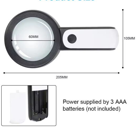 30X Illuminated Handheld Magnifying Glass with LED Light, Reading Magnifier for Seniors, Low Vision and Fine Print