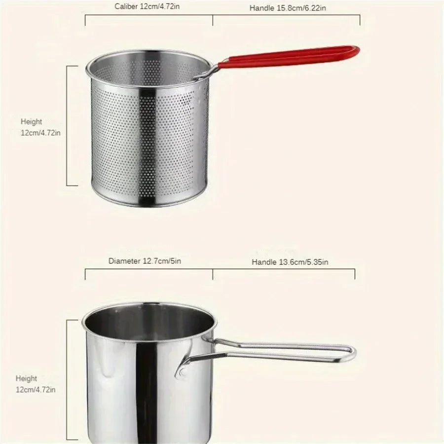 Deep Fryer Pot with Strainer Basket, 1200ml 304 Stainless Steel Frying Pot for Gas, Electric & Induction Stoves, Fries & Tempura