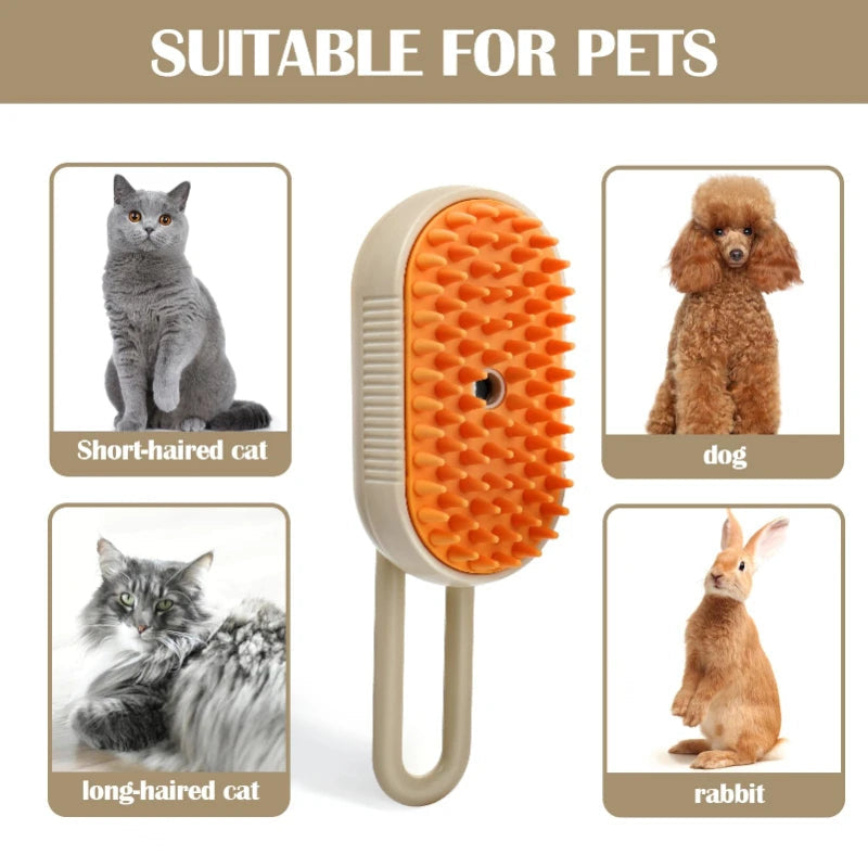 Pet Steam Grooming Brush, Dog and Cat Deshedding Massage Brush with One-Touch Spray for Coat Care and Detangling