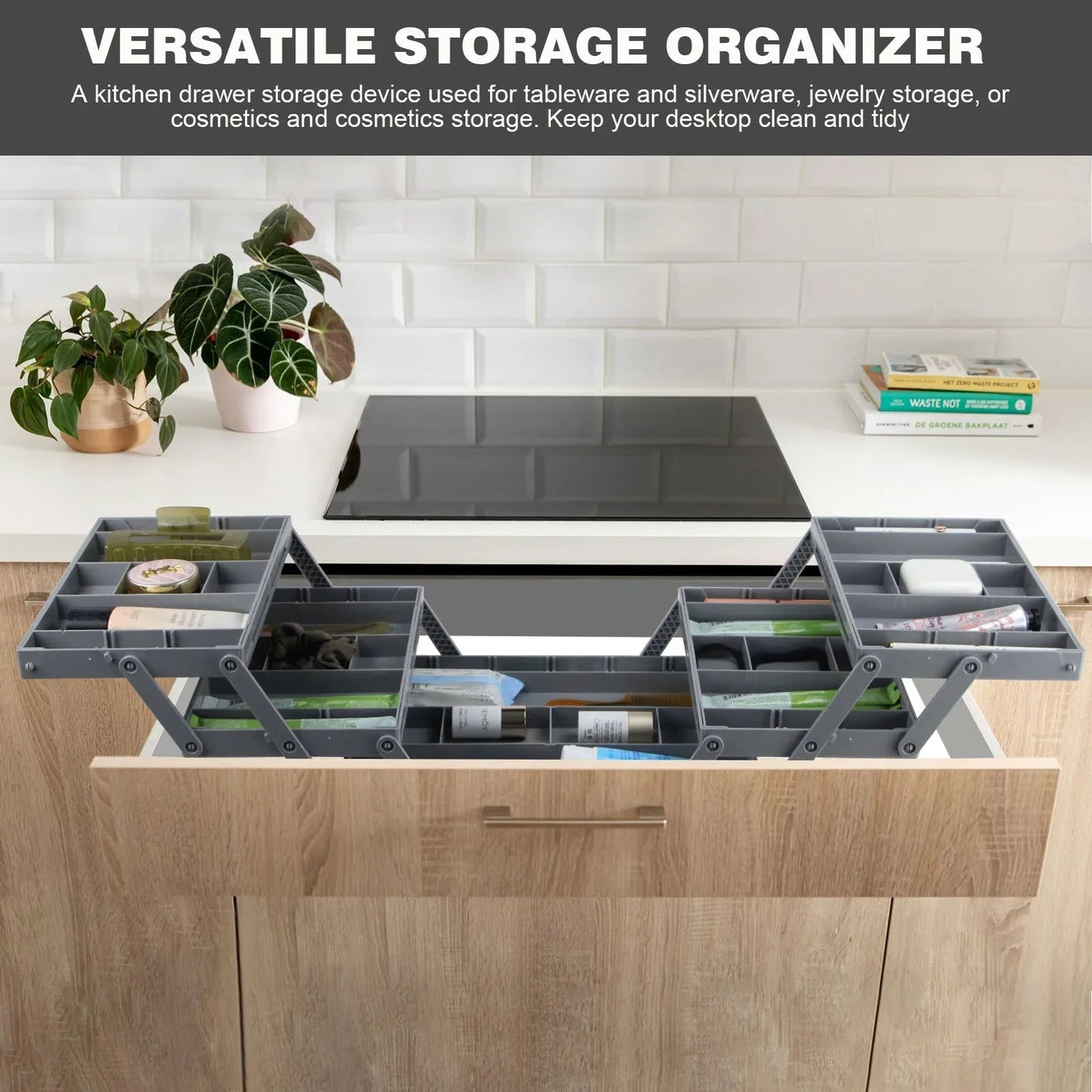 3-Tier Drawer Organizer, Foldable Multi-Compartment Storage Tray for Cosmetics, Jewelry, Office and Craft Supplies