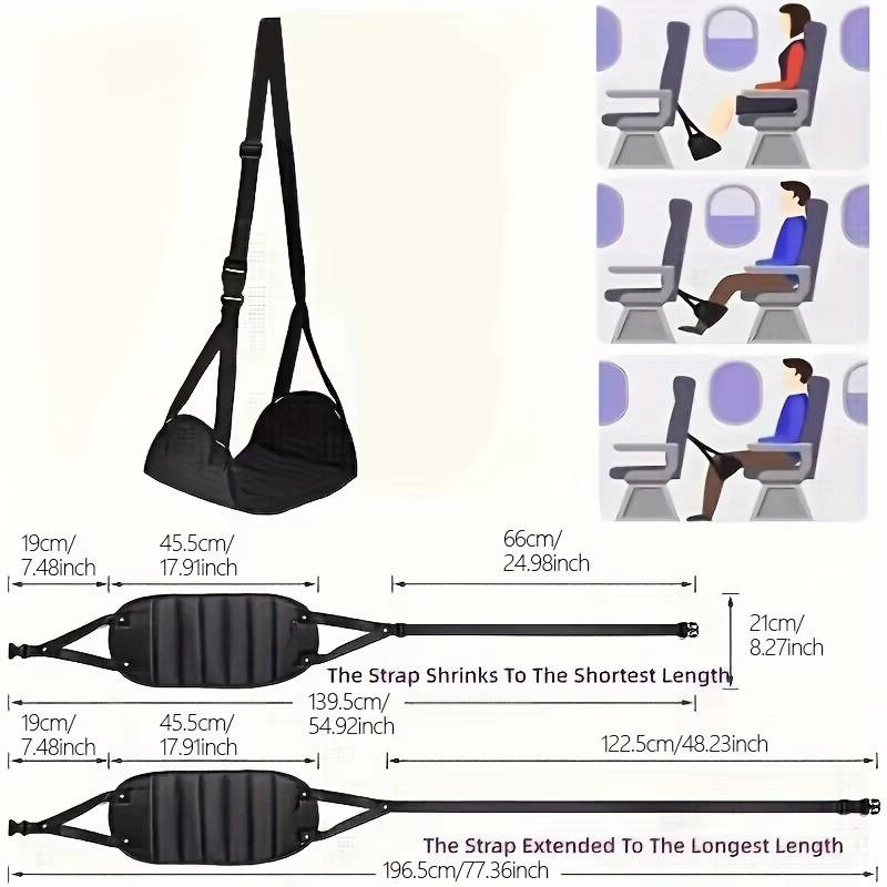 Airplane Footrest Hammock, 2 Pack Adjustable Foot Rest for Long Flights, Travel and Under Desk, Cushioned Canvas Foot Hammock