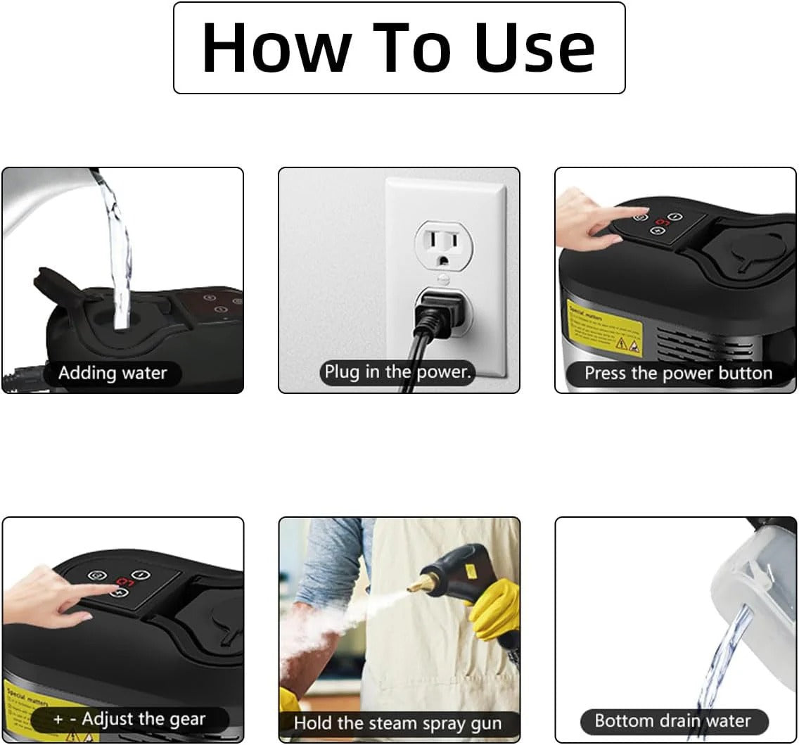 High Pressure Steam Cleaner, 2500W Handheld Steamer for Kitchen, Bathroom, Upholstery, Car and Grout, Chemical-Free