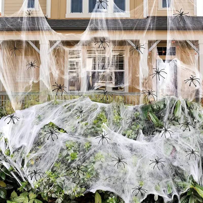 Stretch Spider Web Decoration, 200 Sq Ft Halloween Cobwebs with Fake Spiders for Indoor and Outdoor Party Decor