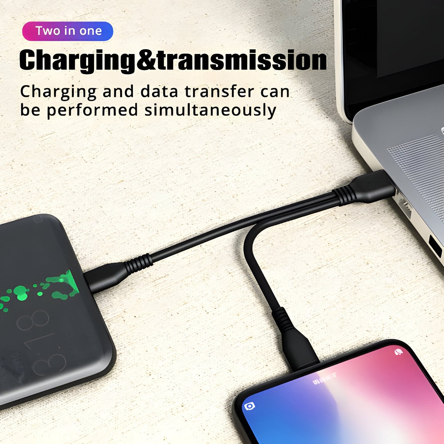 2-in-1 Multi-Port Charging Cable, USB-C and Micro USB Fast Charging Cord for Samsung, Xiaomi, Huawei & Android Phones