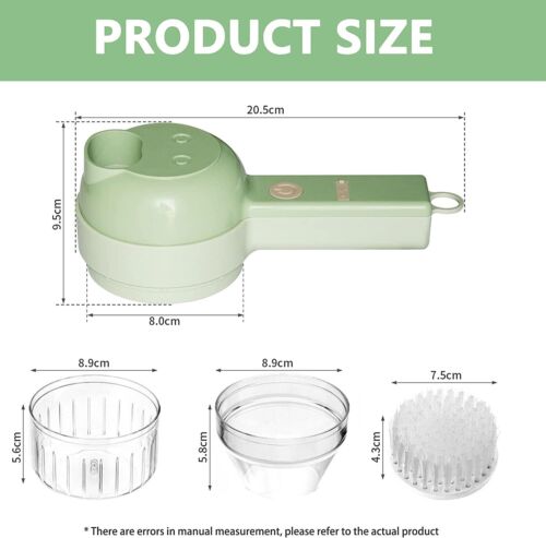 4-in-1 Electric Food Chopper, Handheld Vegetable Slicer, Shredder and Grater with Stainless Steel Blades