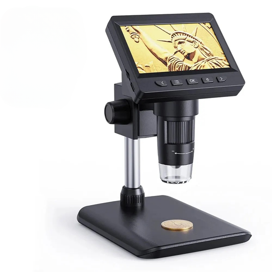 Digital soldering microscope with 4.3-inch screen and stand