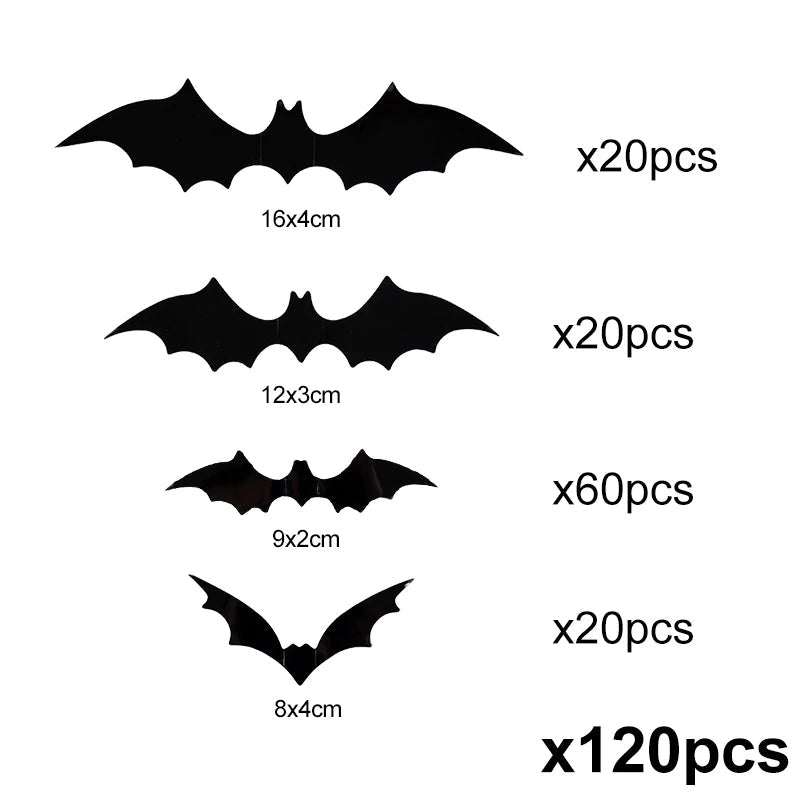 3D Halloween Bat Wall Stickers, Reusable Black Bat Decals for Wall, Window and Party Decor, 24, 60 or 120 Pieces