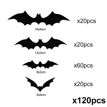 3D Halloween Bat Wall Stickers, Reusable Black Bat Decals for Wall, Window and Party Decor, 24, 60 or 120 Pieces