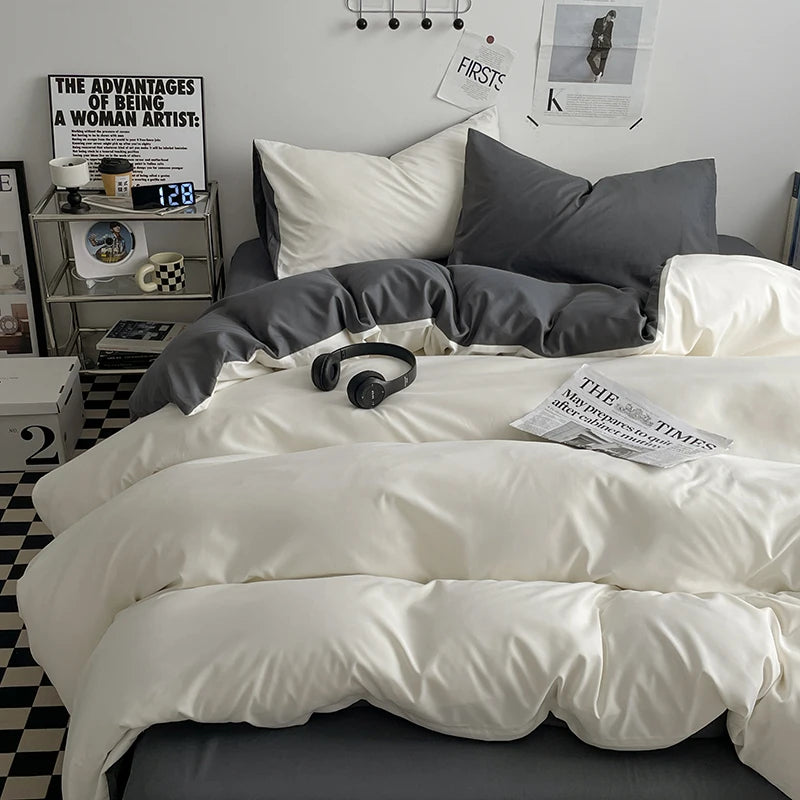 Two-tone duvet cover set in cream grey
