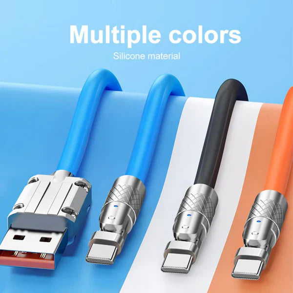 180-Degree Rotating Fast Charging Cable, 120W USB-C, Micro USB & Lightning Gaming Charger Cord with Data Sync, 3 Colors