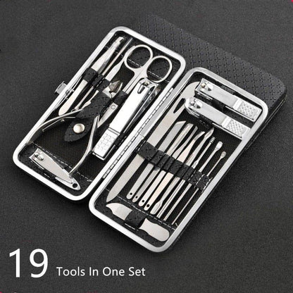 19-in-1 Stainless Steel Manicure Kit, Professional Nail Clipper Grooming Set with PU Leather Travel Case for Manicure & Pedicure