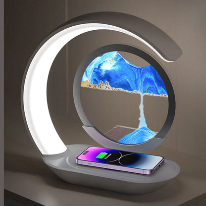 3D Sand Art Lamp with Wireless Charger, Moving Sandscape Desk Lamp and Night Light for Bedroom and Office, 2 Colors