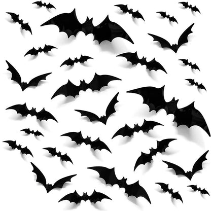 3D Halloween Bat Wall Stickers, Reusable Black Bat Decals for Wall, Window and Party Decor, 24, 60 or 120 Pieces