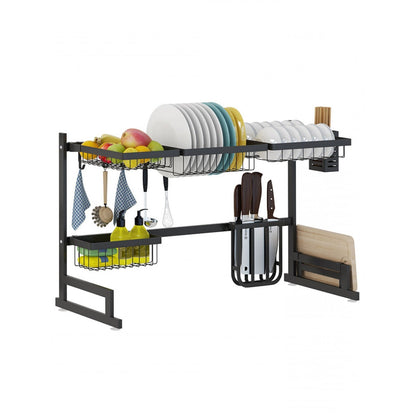 Stainless Steel Dish Drying Rack, Over-the-Sink Dish Rack with Utensil Holder and Cup Hooks for Small Kitchens
