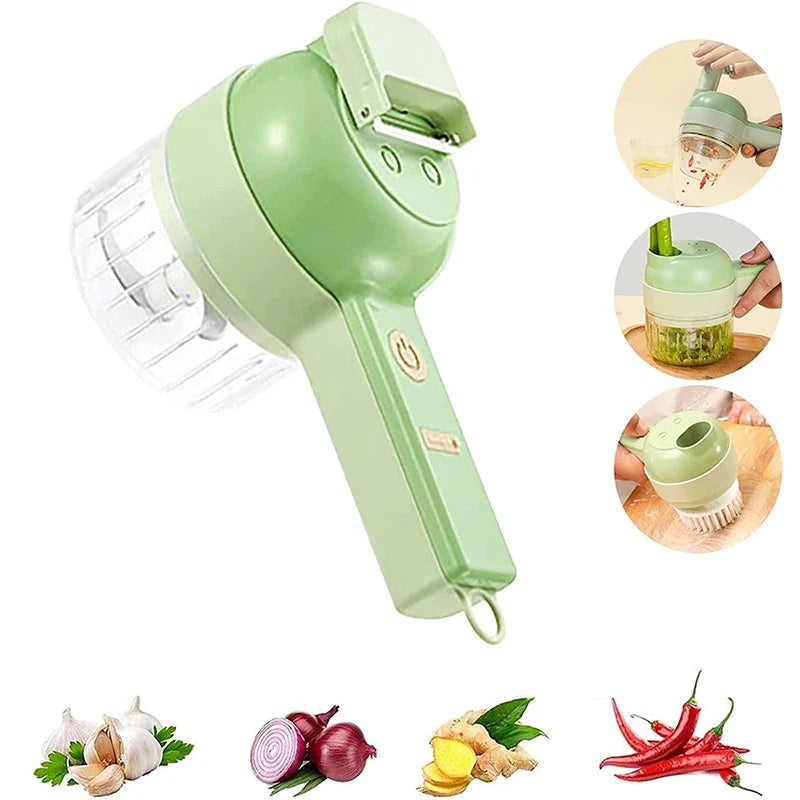 4-in-1 Electric Food Chopper, Handheld Vegetable Slicer, Shredder and Grater with Stainless Steel Blades