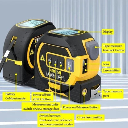 Infrared Laser Tape Measure, 2-in-1 Laser Distance Meter with 16.4ft Tape and Backlit LCD for Construction & DIY, 2 Colors