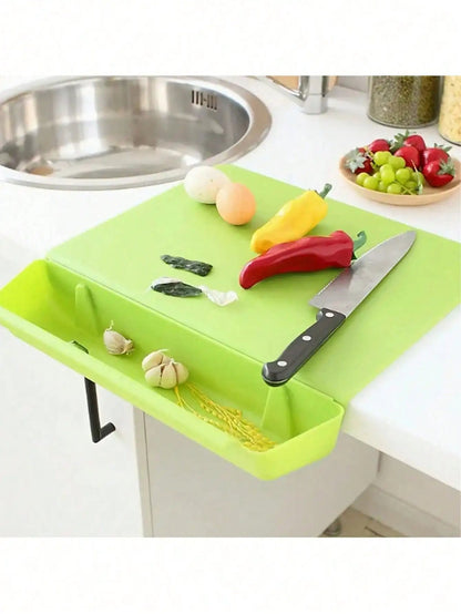2-in-1 Cutting Board with Tray, BPA-Free Chopping Board with Slide-Out Drawer and Bag Holder for Kitchen Prep, 2 Colors