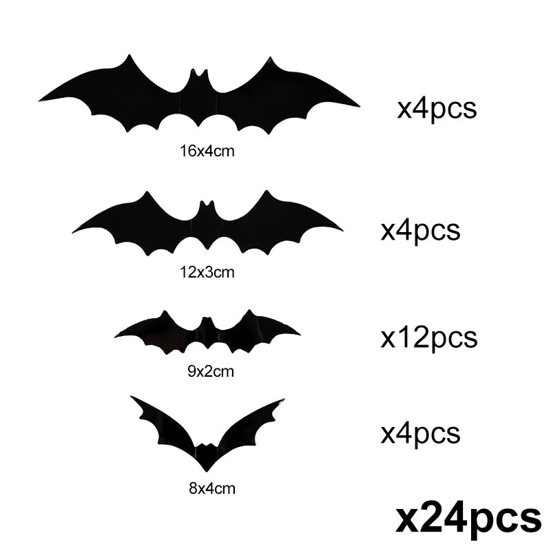 3D Halloween Bat Wall Stickers, Reusable Black Bat Decals for Wall, Window and Party Decor, 24, 60 or 120 Pieces