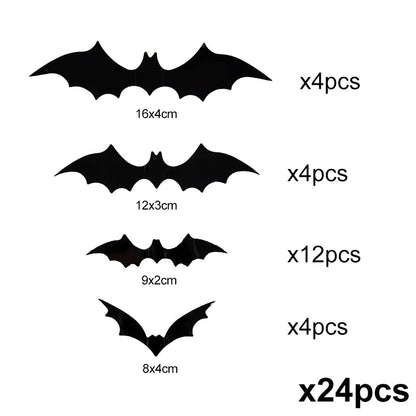 3D Halloween Bat Wall Stickers, Reusable Black Bat Decals for Wall, Window and Party Decor, 24, 60 or 120 Pieces