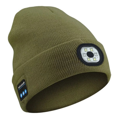 Bluetooth LED Beanie, Rechargeable Knit Hat with Wireless Headphones and Front Light for Running, Camping & Dog Walks, 9 Colors