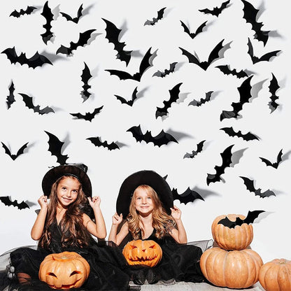 3D Halloween Bat Wall Stickers, Reusable Black Bat Decals for Wall, Window and Party Decor, 24, 60 or 120 Pieces
