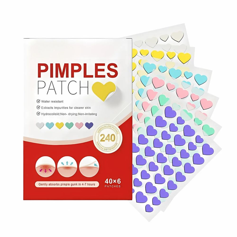 Colorful Pimple Patches, 240 Pack Hydrocolloid Acne Spot Dots in Star and Heart Shapes for Day and Overnight Use