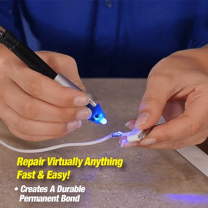 UV Light Super Glue, Liquid Plastic Welding Adhesive Pen with Built-In UV Curing Light for Fast Plastic Repairs