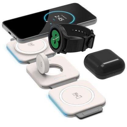 Travel Wireless Charger, 3-in-1 Foldable Qi Charging Station with Dual USB Ports for Phone, Earbuds and Watch