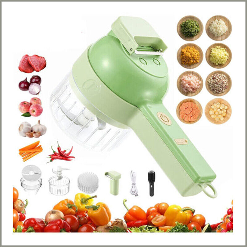 4-in-1 Electric Food Chopper, Handheld Vegetable Slicer, Shredder and Grater with Stainless Steel Blades