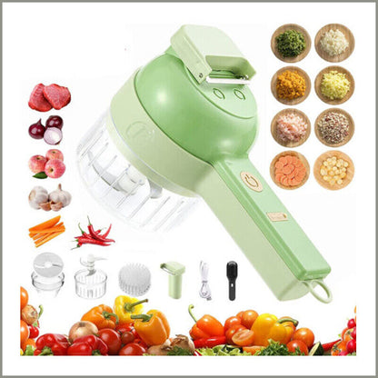 4-in-1 Electric Food Chopper, Handheld Vegetable Slicer, Shredder and Grater with Stainless Steel Blades