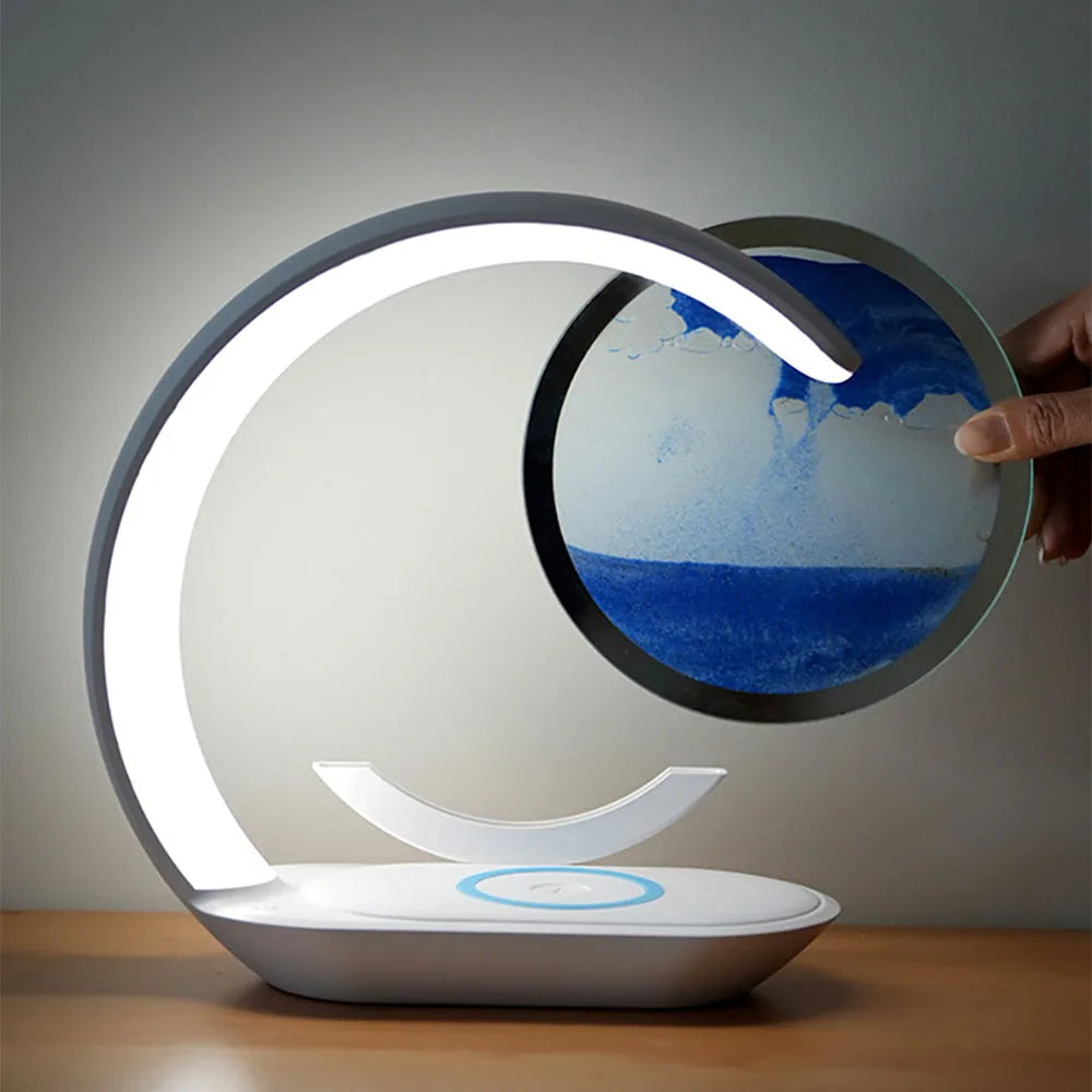 3D Sand Art Lamp with Wireless Charger, Moving Sandscape Desk Lamp and Night Light for Bedroom and Office, 2 Colors