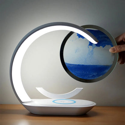 3D Sand Art Lamp with Wireless Charger, Moving Sandscape Desk Lamp and Night Light for Bedroom and Office, 2 Colors