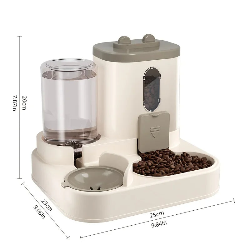2-in-1 Pet Feeder with Water Dispenser, Gravity Automatic Food Bowl and Waterer Station for Dogs and Cats, No-Tip Base