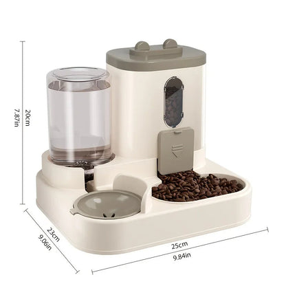 2-in-1 Pet Feeder with Water Dispenser, Gravity Automatic Food Bowl and Waterer Station for Dogs and Cats, No-Tip Base