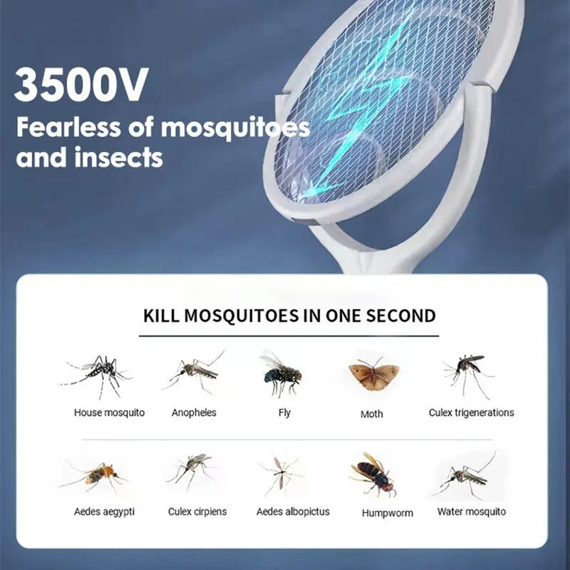 Rechargeable Bug Zapper Racket, 5-in-1 Electric Fly Swatter and Mosquito Zapper for Indoor and Outdoor Pest Control