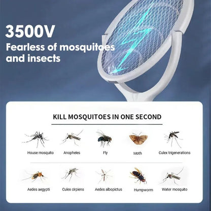 Rechargeable Bug Zapper Racket, 5-in-1 Electric Fly Swatter and Mosquito Zapper for Indoor and Outdoor Pest Control