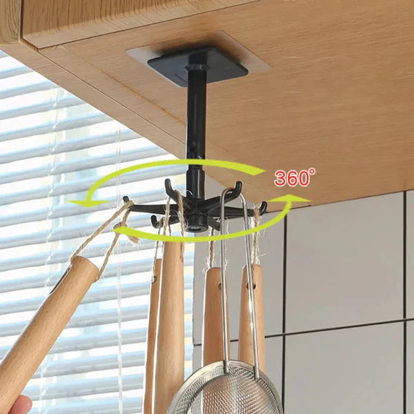 Rotating Adhesive Utility Hook, 360-Degree Self-Adhesive Wall Hook with 180-Degree Flip for Kitchen and Cabinets, 2 Colors