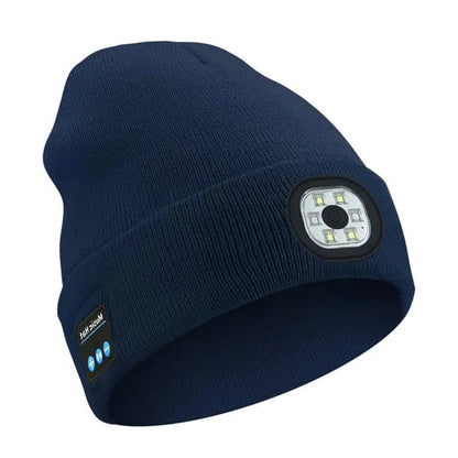 Bluetooth LED Beanie, Rechargeable Knit Hat with Wireless Headphones and Front Light for Running, Camping & Dog Walks, 9 Colors