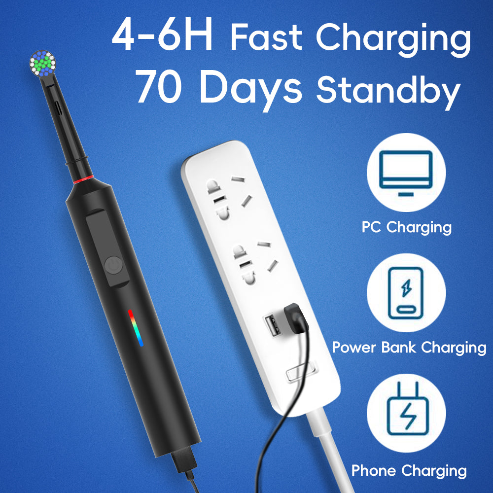 Rotating Electric Toothbrush, Rechargeable Round-Head Power Toothbrush with Pressure Sensor, 3 Modes and Smart Timer