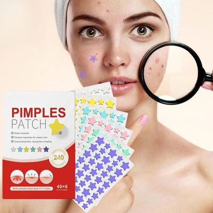 Colorful Pimple Patches, 240 Pack Hydrocolloid Acne Spot Dots in Star and Heart Shapes for Day and Overnight Use