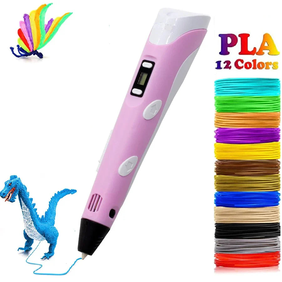 3D Printing Pen Starter Kit for Kids, Child-Safe Cool Doodle Pen with Non-Toxic Filament for Ages 3+, 2 Colors