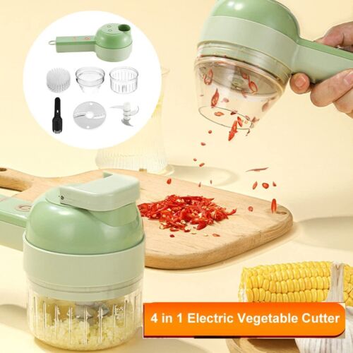 4-in-1 Electric Food Chopper, Handheld Vegetable Slicer, Shredder and Grater with Stainless Steel Blades