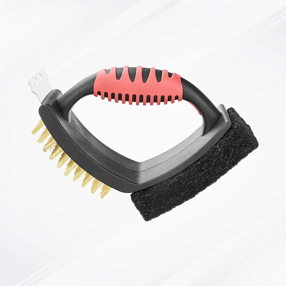 Brass Bristle Grill Brush, Safe BBQ Grill Cleaner with Real Brass Bristles and Built-In Scraper, Heat-Resistant Frame
