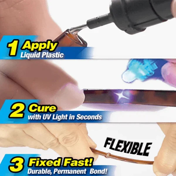 UV Light Super Glue, Liquid Plastic Welding Adhesive Pen with Built-In UV Curing Light for Fast Plastic Repairs