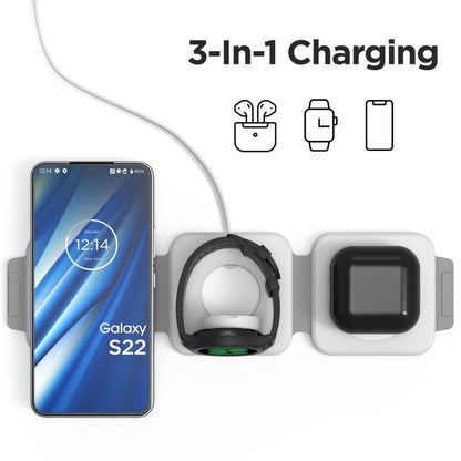 Travel Wireless Charger, 3-in-1 Foldable Qi Charging Station with Dual USB Ports for Phone, Earbuds and Watch