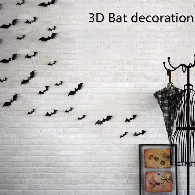 3D Halloween Bat Wall Stickers, Reusable Black Bat Decals for Wall, Window and Party Decor, 24, 60 or 120 Pieces