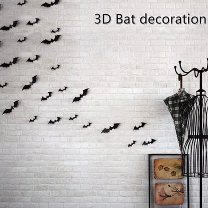 3D Halloween Bat Wall Stickers, Reusable Black Bat Decals for Wall, Window and Party Decor, 24, 60 or 120 Pieces