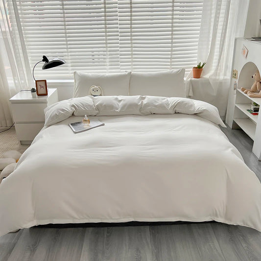 Two-tone duvet cover set in milky white